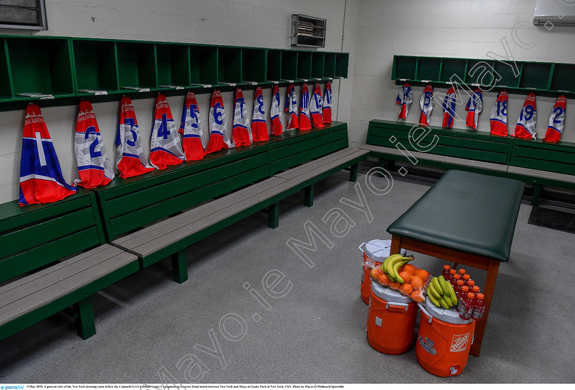 1696328 
 5 May 2019; A general view of the New York dressing room before the Connacht GAA Football Senior Championship Quarter-Final match between New York and Mayo at Gaelic Park in New York, USA. Photo by Piaras Ó Mídheach/Sportsfile 
 Keywords: GAA, Football, ny, nyc, bronx, Manhattan, mayococo