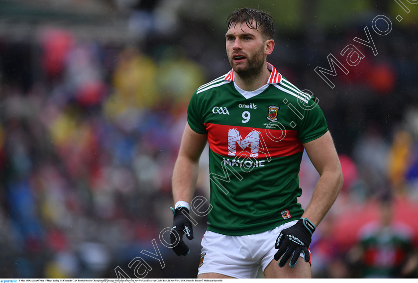 1696676 
 5 May 2019; Aidan O'Shea of Mayo during the Connacht GAA Football Senior Championship Quarter-Final match between New York and Mayo at Gaelic Park in New York, USA. Photo by Piaras Ó Mídheach/Sportsfile 
 Keywords: GAA, Football, ny, nyc, bronx, Manhattan, stock, mayococo