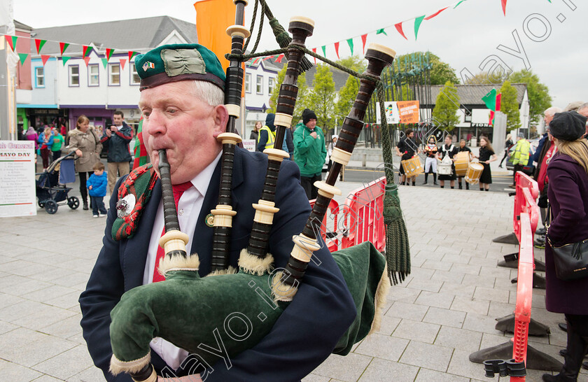 Mayo-Day-Saturday-2015 1703 
 A lone piper marches the drummers and General Humbert into Market Square on Mayo day for a preformance called "The General" which showcased the best Of Irish Dance, Music and Singing. Pic: Michael Mc Laughlin