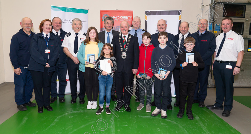 Photo-0017-captioned 
 Pictured at Mayo County Fire Service are winners of the Fire Safety Awareness Competition for National School pupils with members of Mayo Fire Service, John Condon, Director of Services, Cllr Blackie Gavin and Peter Hynes, Chief Executive of Mayo County Council. PHOTO: John Mee Photography